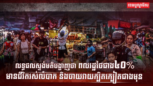 លទ្ធផលស្ទង់មតិបង្ហាញថា ពលរដ្ឋថៃ ជាង ៤០% មានជីវិតរស់លំបាក និងចាយវាយក្បិតក្បៀតជាងមុន